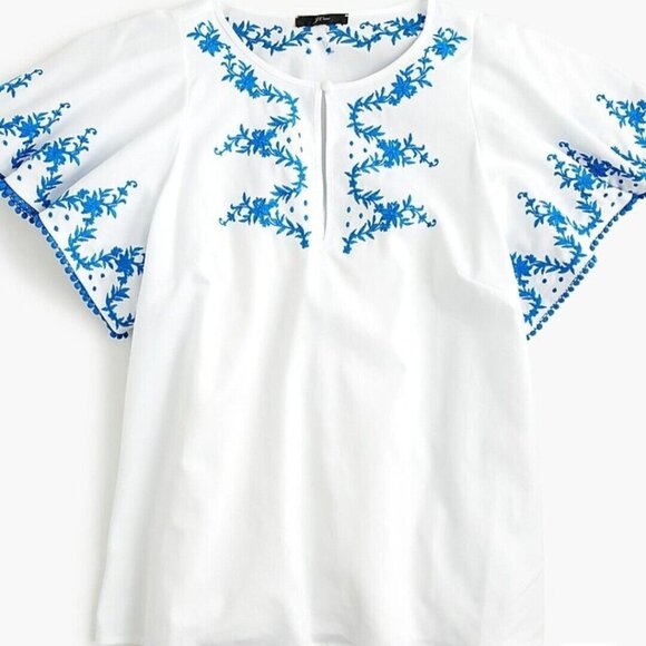 J. Crew Tops - J. Crew Women's Size XS Flutter Sleeve Embroidered Blouse New
